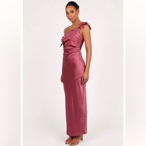 Petal & Pup One-Shoulder Satin Maxi Dress in Mauve Pink